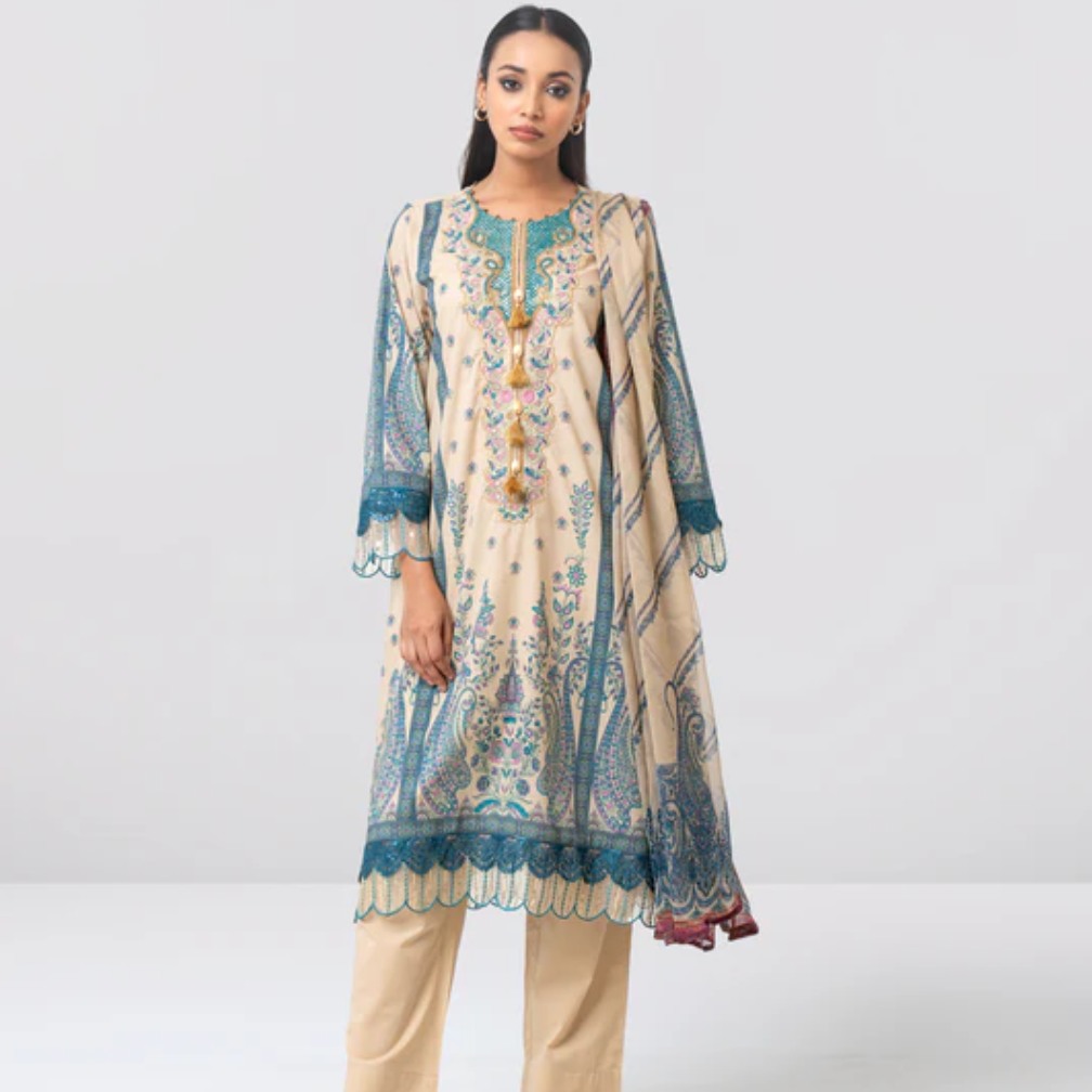 Smart Fit Embroidered Three-Piece Lawn with Chiffon Dupatta